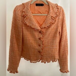 Rickie Freeman for Teri Jon Orange Tweed Fringed Blazer sz 6